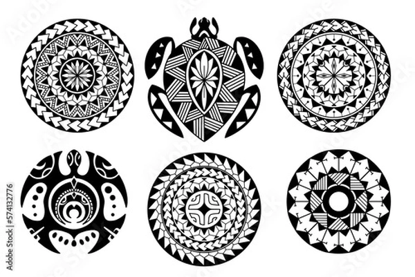 Obraz Polynesian circle tattoo design.  Aboriginal samoan. Black and white texture, isolated vector. illustration eps10.