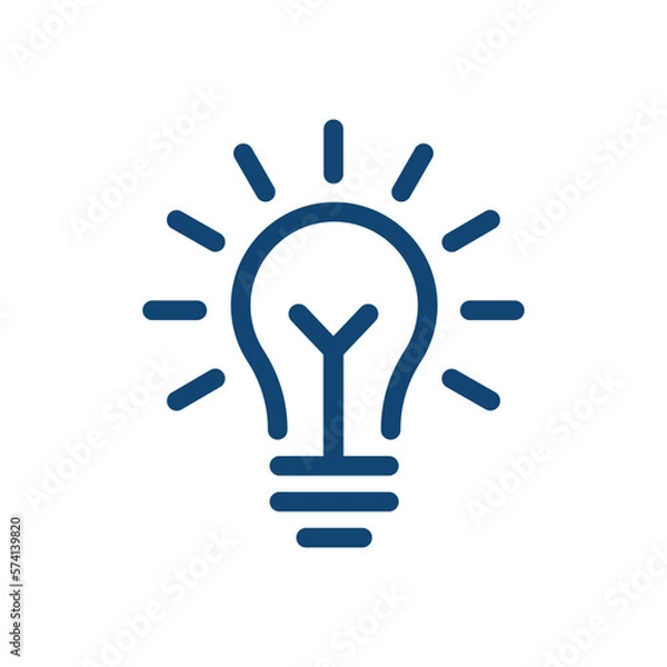 Obraz blue linear bright light bulb like insight logo. flat stroke art style trend modern simple visionary logotype graphic lineart design web element. concept of night quizz badge or think outside the box