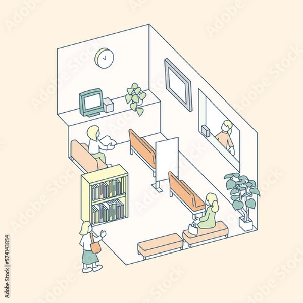 Obraz 病院や市役所の待合空間。本などを読んで過ごす