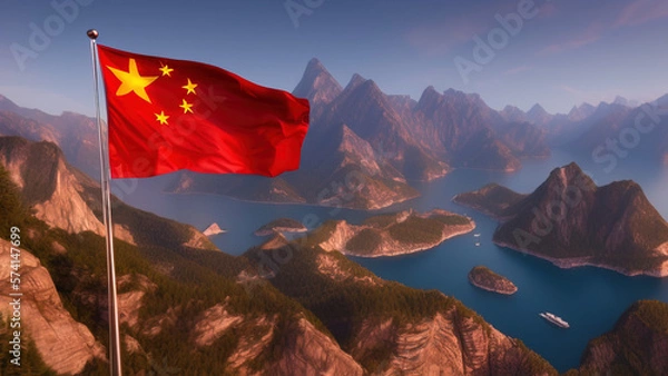 Fototapeta China Flag, Resolute and Unyielding Design of Chinese Courage, Generative AI