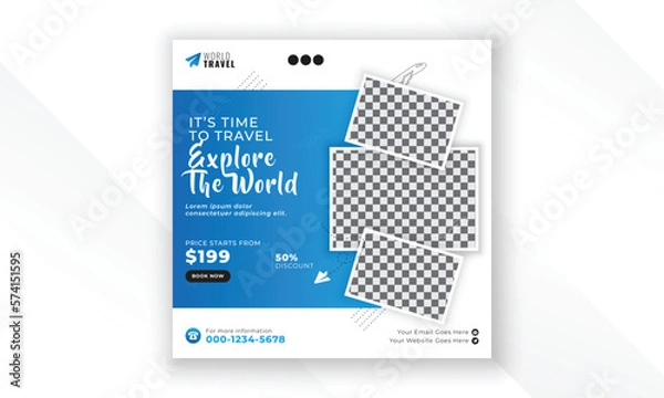 Fototapeta Explore the world modern creative travel social media post web banner square flyer design template