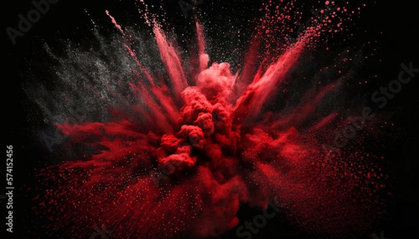 Obraz red powder explosion on black background