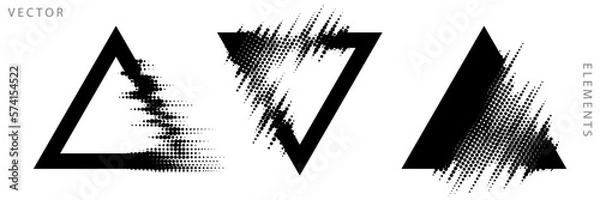 Obraz Set of Triangular Graphic Elements. Glitch Halftone Texture. Vector Monochrome Illustration.