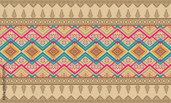 Fototapeta Geometric ethnic pattern vector background. seamless pattern traditional,Design for background, wallpaper, Batik, fabric, carpet, clothing, wrapping, and textile. Colorful ethnic pattern illustration