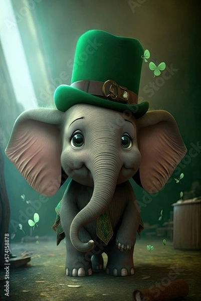 Obraz Beautiful Saint Patrick's Day Parade Celebrating Cute Creatures, Nature, and Biodiversity: Elephant Animal in Festive Green Attire Celebration of Irish Culture and Happiness (generative AI)