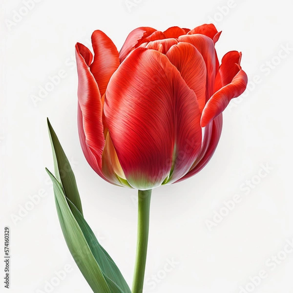Fototapeta Red tulip isolated on white background. Floral design element. 3d render illustration. 