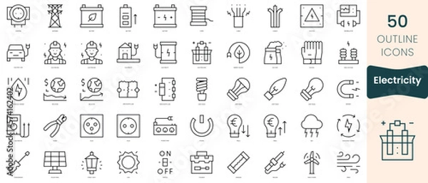 Fototapeta Set of electricity icons. Thin linear style icons Pack. Vector Illustration
