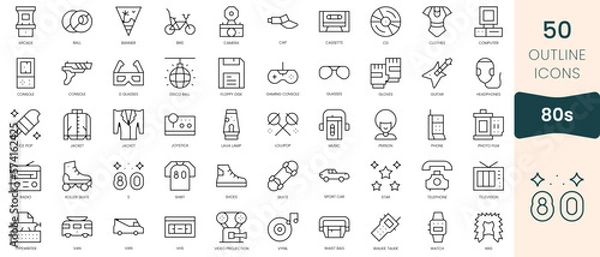 Fototapeta Set of 80s icons. Thin linear style icons Pack. Vector Illustration