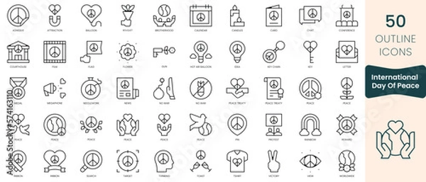 Fototapeta Set of international day of peace icons. Thin linear style icons Pack. Vector Illustration