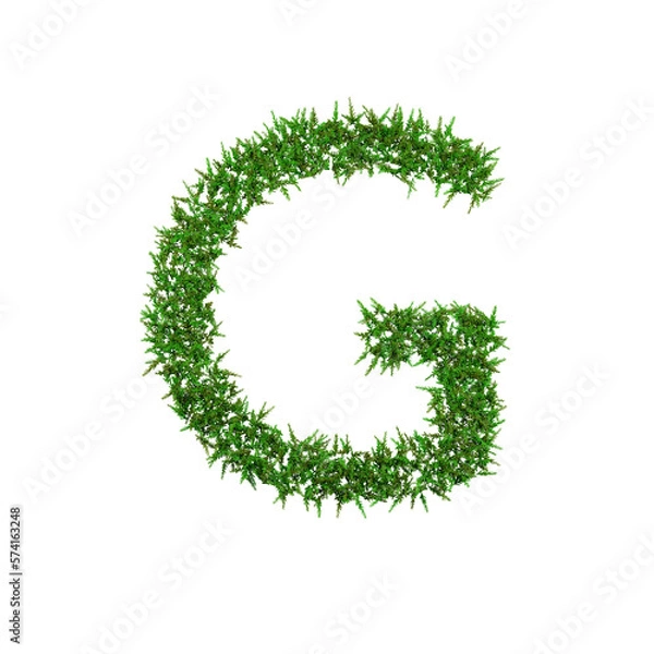 Fototapeta Upper letters of green grass alphabet isolated on white background. 3d illustration