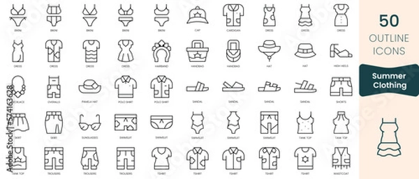 Fototapeta Set of summer clothing icons. Thin linear style icons Pack. Vector Illustration