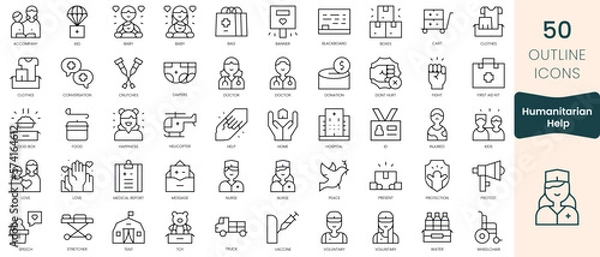 Fototapeta Set of humanitarian help icons. Thin linear style icons Pack. Vector Illustration