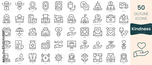 Fototapeta Set of kindness icons. Thin linear style icons Pack. Vector Illustration