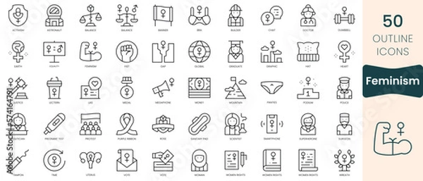 Fototapeta Set of feminism icons. Thin linear style icons Pack. Vector Illustration