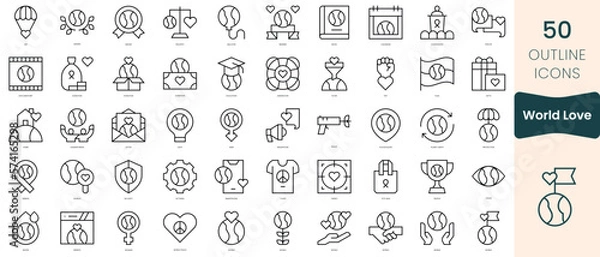 Fototapeta Set of world love icons. Thin linear style icons Pack. Vector Illustration