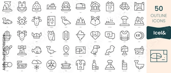 Fototapeta Set of iceland icons. Thin linear style icons Pack. Vector Illustration