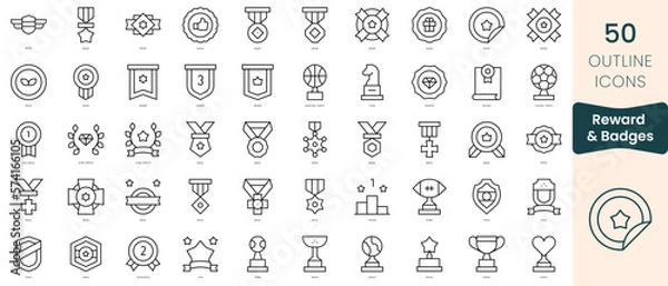 Fototapeta Set of reward and badges icons. Thin linear style icons Pack. Vector Illustration