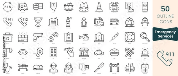 Fototapeta Set of emergency services icons. Thin linear style icons Pack. Vector Illustration