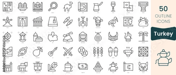Fototapeta Set of turkey icons. Thin linear style icons Pack. Vector Illustration