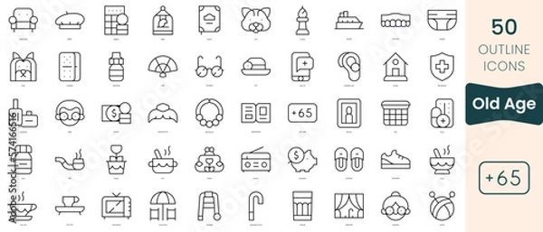 Obraz Set of old age icons. Thin linear style icons Pack. Vector Illustration