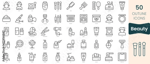 Fototapeta Set of beauty icons. Thin linear style icons Pack. Vector Illustration