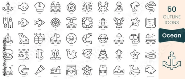 Fototapeta Set of ocean icons. Thin linear style icons Pack. Vector Illustration