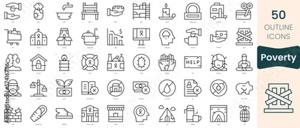 Fototapeta Set of poverty icons. Thin linear style icons Pack. Vector Illustration