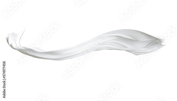 Fototapeta white fabric cloth flowing on wind, wave flying movement, 3d rendering
