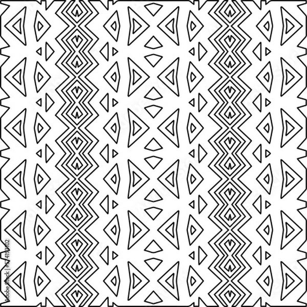Obraz  Monochrome ornamental texture with smooth linear shapes, zigzag lines, lace pattern.Abstract geometric black and white pattern for web page, textures, card, poster, fabric, textile.