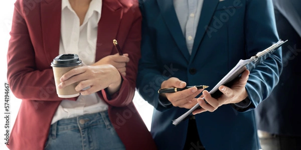 Fototapeta Business Finance, accounting, contract, advisor investment consulting marketing plan for the company with using tablet and computer technology in analysis