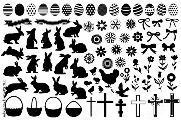Fototapeta Easter clipart silhouettes set