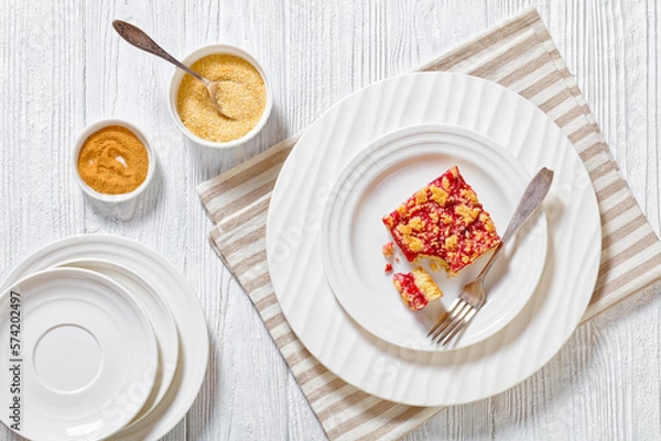 Obraz Raspberry Crumble Bars on white plate, top view