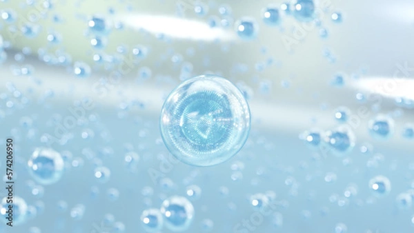 Fototapeta 3D rendering Cosmetics Blue Serum bubbles on defocus background. Collagen bubbles Design. Moisturizing Essentials and Serum Concept. Vitamin for health care and beauty concept. 