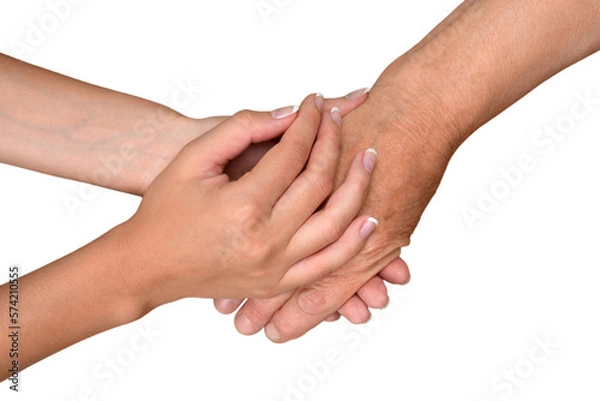 Fototapeta Young Woman's Hands Touching and Holding an Old Woman's Hand