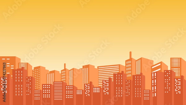 Fototapeta Beauty of city silhouette with panorama of tall buildings and apartments in the morning