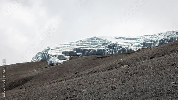 Fototapeta The Panoramic Climate Change Landscape with Melting Ice and Dry Soil
