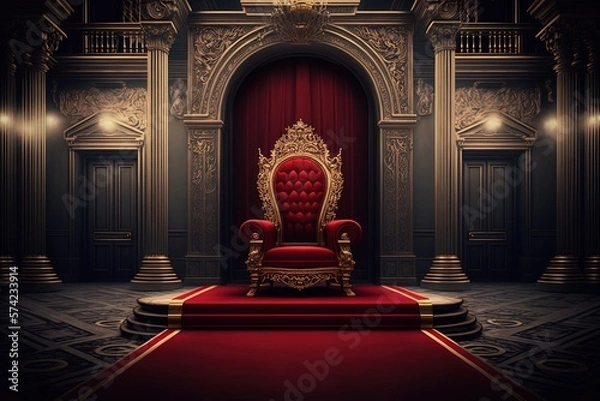 Obraz Red carpet leading to a king thrones inside of the palace castle generative ai