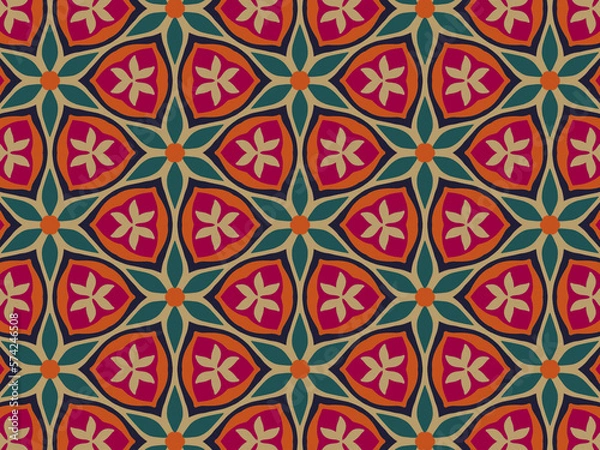 Fototapeta pattern, texture, art, decoration, tile, fabric, abstract, wall, traditional, design, old, thai, wallpaper, carpet, textile, thailand, floral, red, colorful, mosaic, antique, ornament, asia, ancient, 