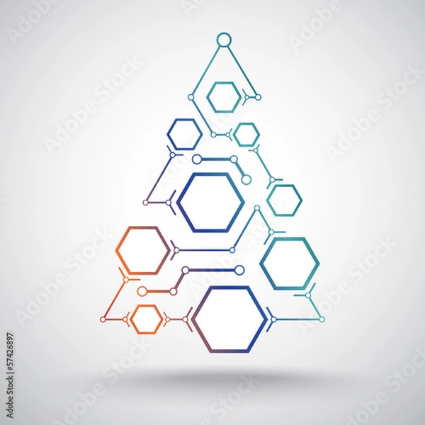 Fototapeta Christmas tree hexagonal cells gradient