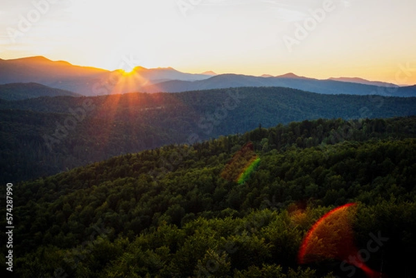 Fototapeta Bieszczady, sunset over the mountains, zachód słońca nad górami, las, 