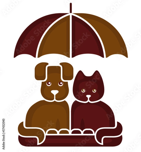 Obraz Cat and dog under an umbrella