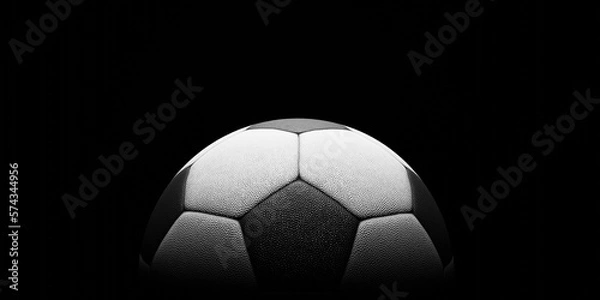 Fototapeta Football or Soccer with spotlight and fade-out shadow in the dark background. Copy space. Sport and game concept. 3D illustration rendering