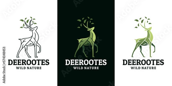 Obraz Deer logo design template, root, leaf, nature.