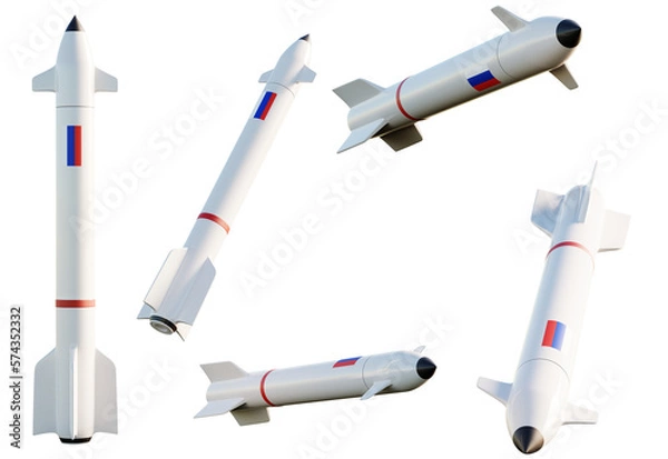 Fototapeta Five missiles with the Russia flag on transparent background. 3D Render