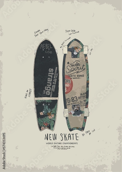 Obraz skateboard illustration and type for print