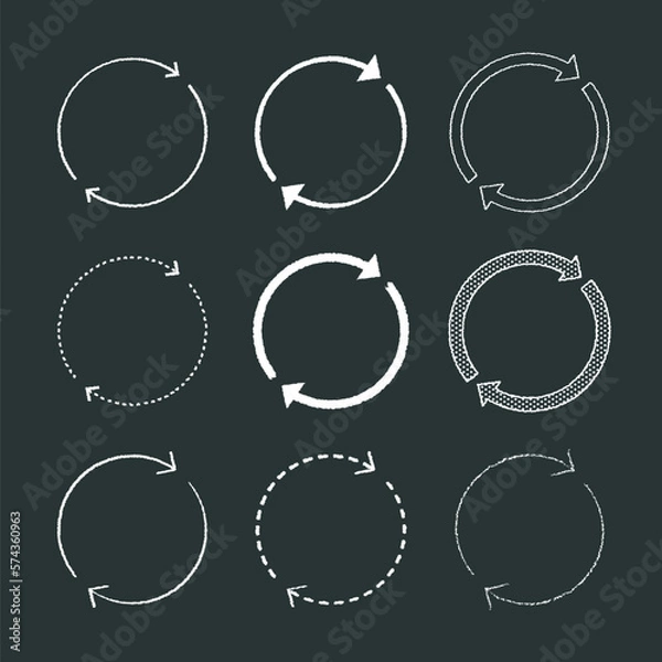 Obraz 黒板にチョーク風 巴型の矢印 プロセス、循環、繰り返し、サイクル - 2段階