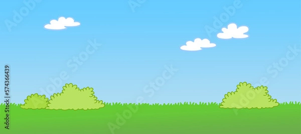 Fototapeta Cartoon background with meadow and sky and clouds
