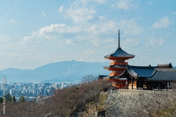 Fototapeta 京都の清水寺三重塔風景素材