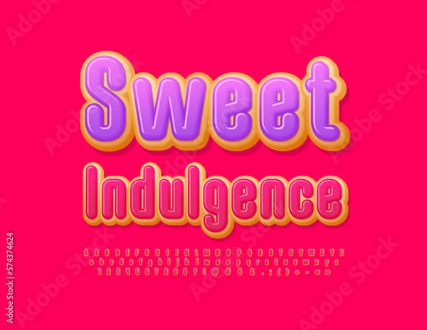 Fototapeta Vector creative Emblem Sweet Indulgence. Tasty Donut Font. Artistic Alphabet letters, Numbers and Symbols set.