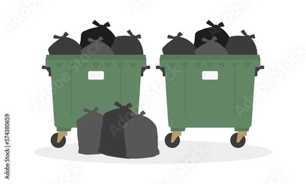 Obraz Two overflowing trash containers on a white background